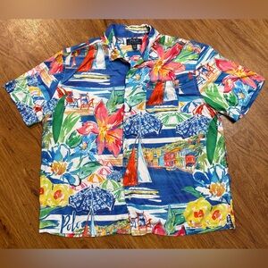 Polo Ralph Lauren Classic Fit Beach Print Camp Shirt Button Aloha Hawaiian